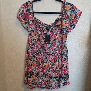 Torrid Multicolor Floral Smocked Blouse